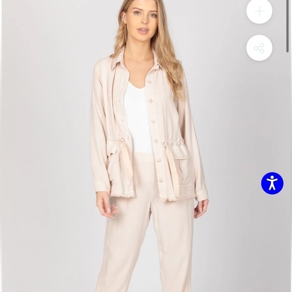 Maven West Cinched Waist Jacket Sand Cream Raw Hem Women’s Small - Picture 2 of 11